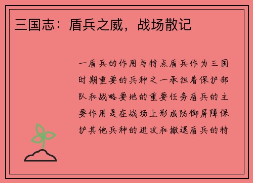 三国志：盾兵之威，战场散记